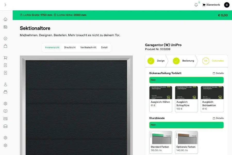 Günther Tore Online Shop Konfigurator