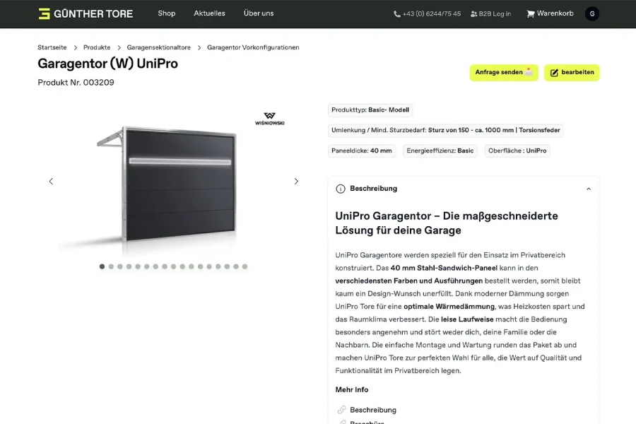 Günther Tore Online Shop Konfigurator