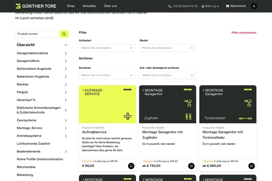 Günther Tore Online Shop Konfigurator
